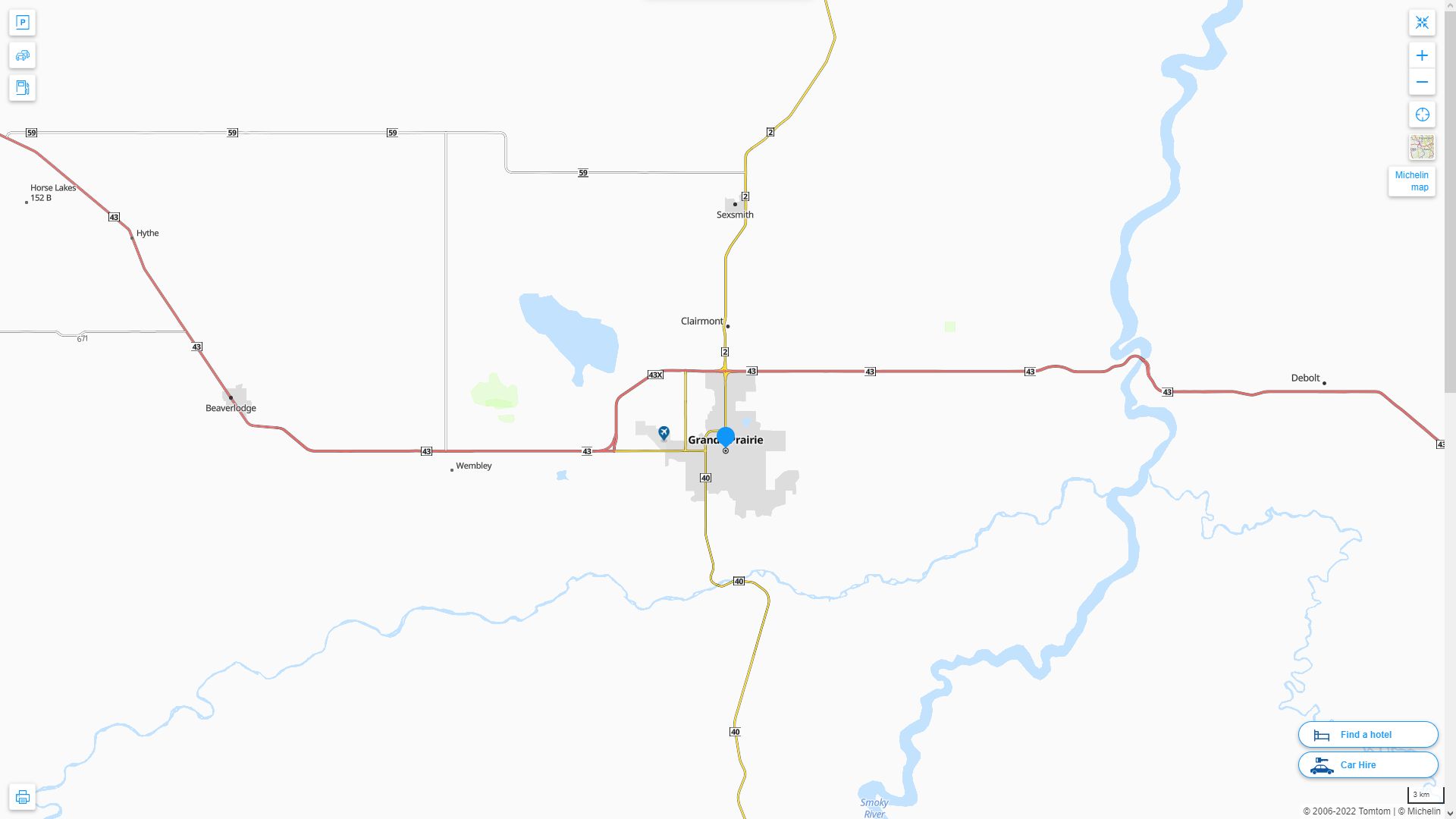 Grande Prairie Highway and Road Map